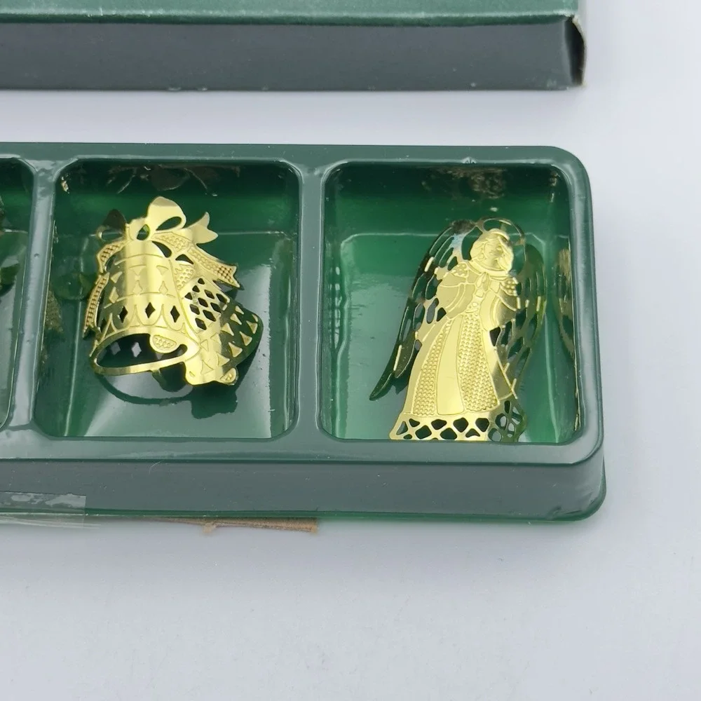 Vintage Set Of 5 Solid Brass Candle Accents Christmas Angel‎ Snowman Bells